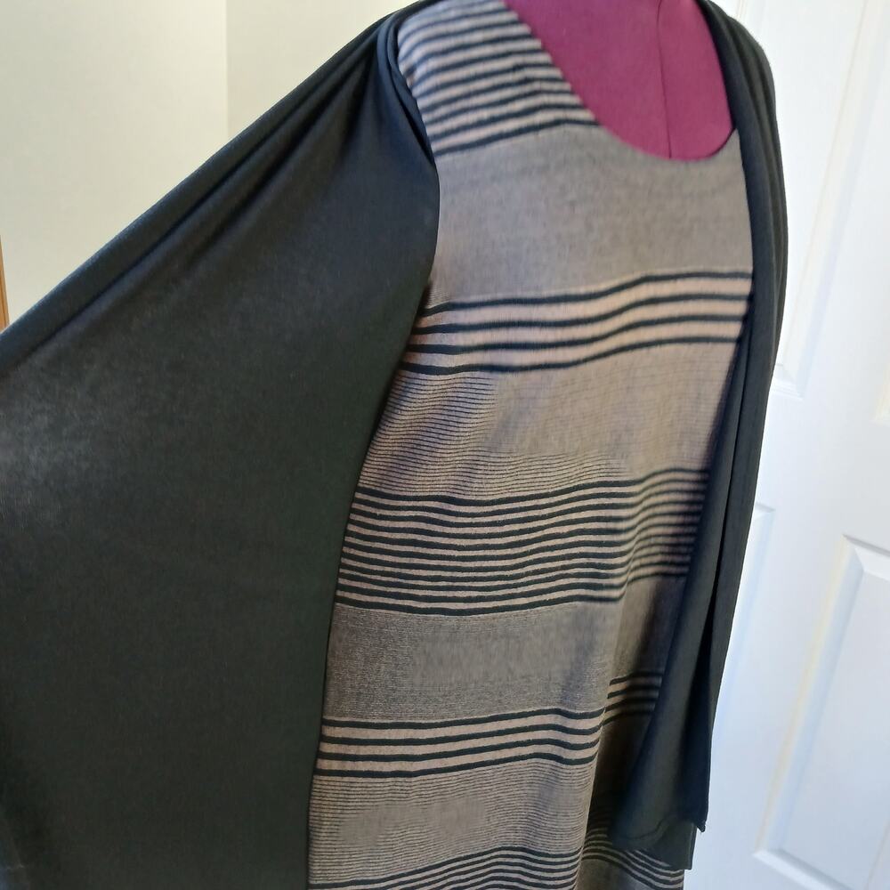 Haani Woman 2-in-1 Sweater Dress Cardigan 2X black tan stripe long sleeve midi - Picture 12 of 12